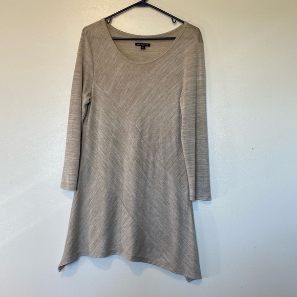 Zac And Rachel Cream And Khaki Sweater Heathered Long Sleeve Tunic Mini Dress M